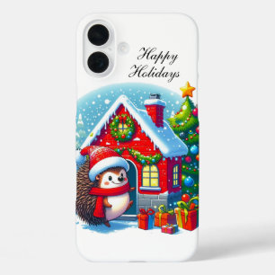 Festive Christmas Hedgehog customisable iPhone 16 Plus Case