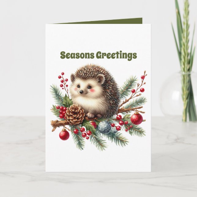 Festive Christmas hedgehog customisable  Holiday Card (Front)