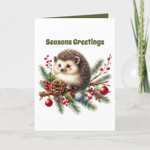 Festive Christmas hedgehog customisable  Holiday Card