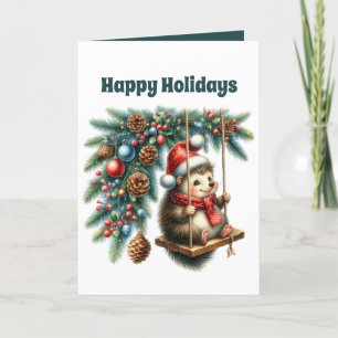 Festive Christmas hedgehog customizable Holiday Card