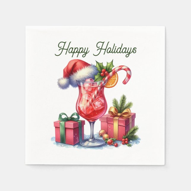 Festive Christmas Holiday cocktails party add text Napkin (Front)