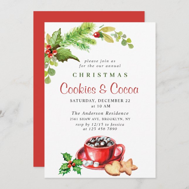 Festive Christmas Holiday Cookies & Cocoa Party Invitation (Front/Back)