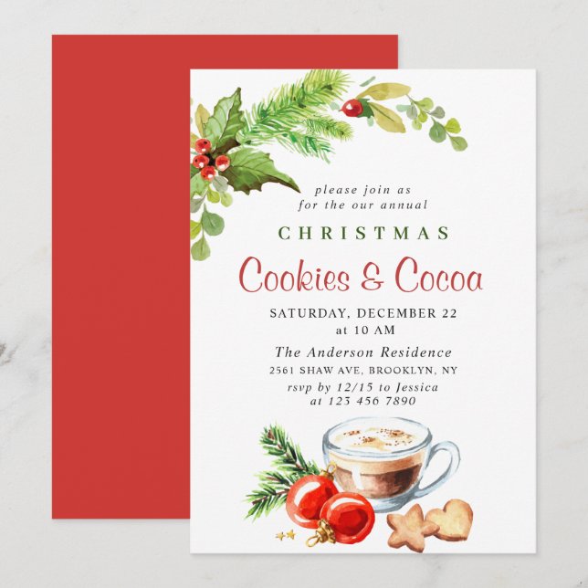 Festive Christmas Holiday Cookies & Cocoa Party Invitation (Front/Back)