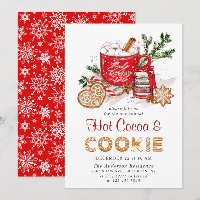 Festive Christmas Holiday Cookies & Cocoa Party Invitation (Front/Back)