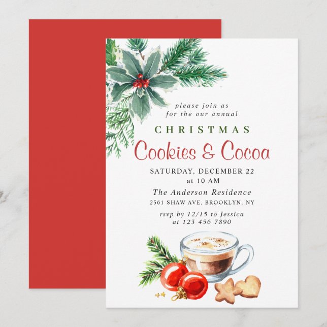 Festive Christmas Holiday Cookies & Cocoa Party Invitation (Front/Back)