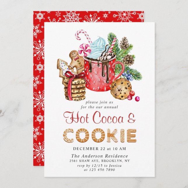 Festive Christmas Holiday Cookies & Cocoa Party Invitation (Front/Back)