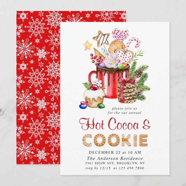 Festive Christmas Holiday Cookies & Cocoa Party Invitation (Front/Back)