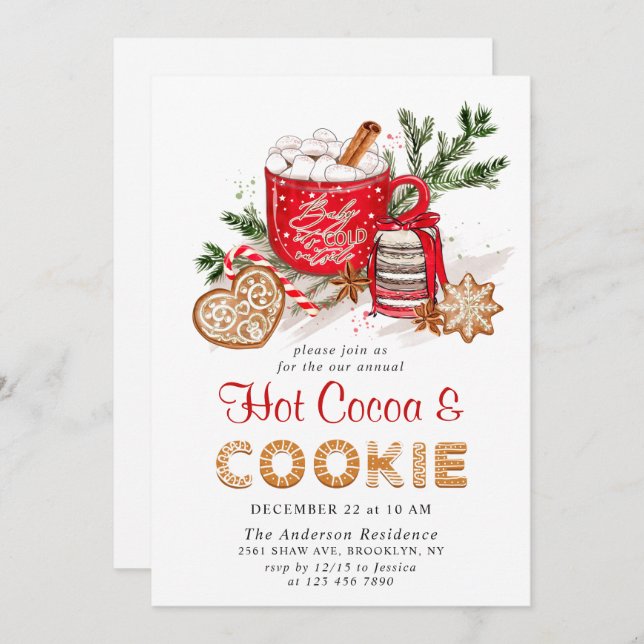 Festive Christmas Holiday Cookies & Cocoa Party Invitation (Front/Back)