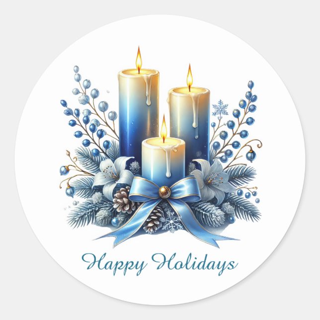 Festive Christmas Holiday customisable candles Classic Round Sticker (Front)