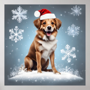 Festive Christmas Holiday Cute Happy Dog Xmas Poster