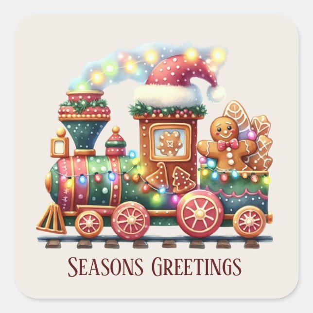 Festive Christmas Holiday gingerbread add text  Square Sticker (Front)