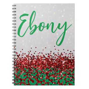 Festive Christmas Holiday Glitter Leopard Print Notebook
