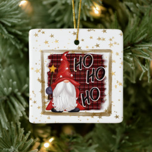 Festive Christmas Holiday gnome Ceramic Ornament