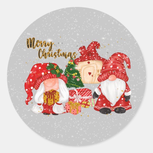 Festive Christmas Holiday gnome Classic Round Sticker (Front)