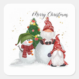festive Christmas Holiday gnome Square Sticker