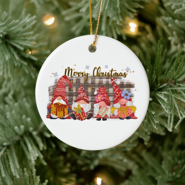 festive Christmas Holiday gnomes Ceramic Ornament (Tree)