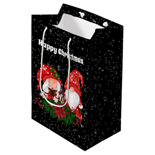 festive Christmas Holiday gnomes Medium Gift Bag (Front Angled)