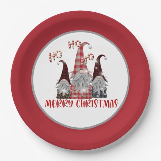festive Christmas Holiday gnomes party Paper Plate Zazzle.co.uk