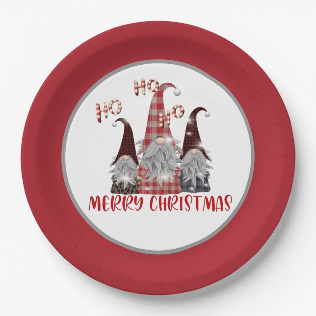 festive Christmas Holiday gnomes party Paper Plate (Front)