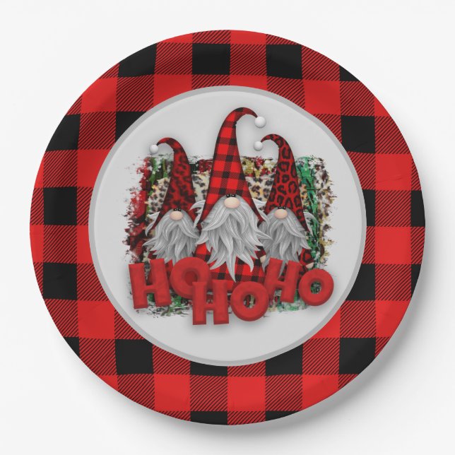 festive Christmas Holiday gnomes party Paper Plate (Front)