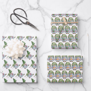 festive Christmas Holiday gnomes tiled Wrapping Paper Sheet