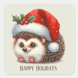 Festive Christmas Holiday hedgehog add text Square Sticker