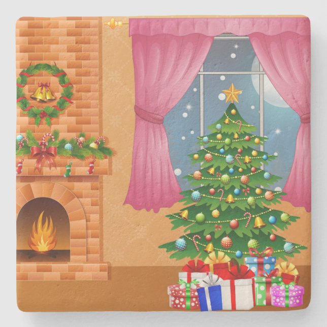 Festive Christmas Holiday Home Stone Coaster (Front)