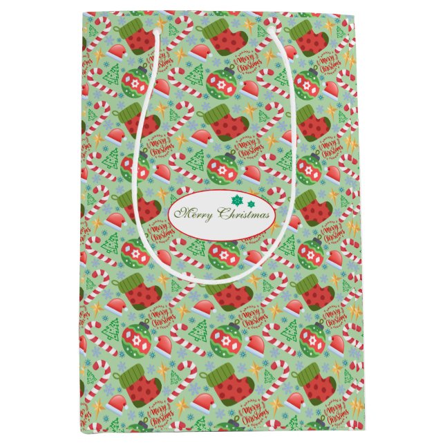 Festive Christmas – Holiday Icons with Stockings Medium Gift Bag (Front)