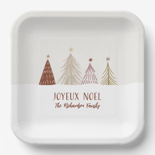 Festive Christmas Holiday Joyeux Noel Party Chic Paper Plate (Front)