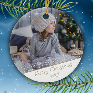 Festive Christmas Holiday Keepsake Family Photo  Ceramic Tree Decoration