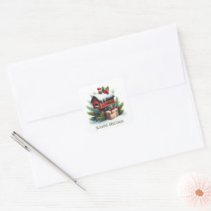 Festive Christmas Holiday mailbox add text Square Sticker