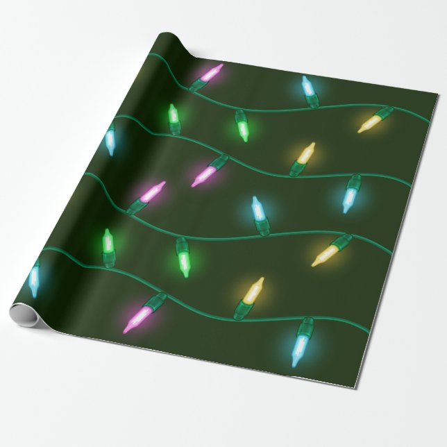 Festive Christmas Holiday Multicolored Lights Wrapping Paper (Unrolled)