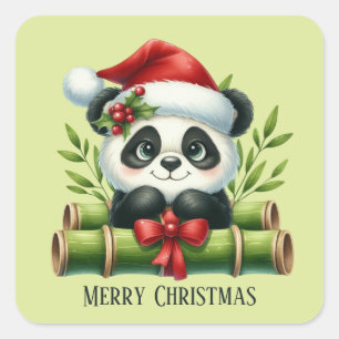 Festive Christmas Holiday Panda bear add text Square Sticker
