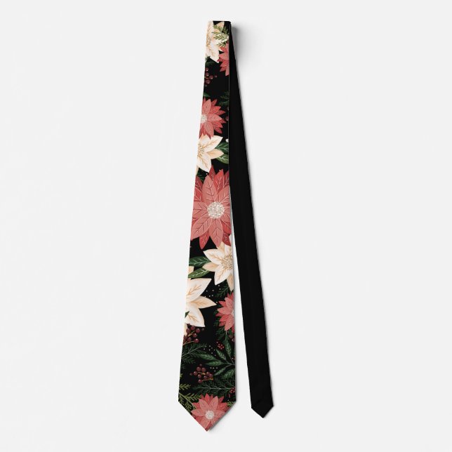 Festive Christmas Holiday Party Poinsettia Tie (Front)