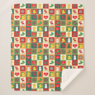 Festive Christmas Holiday Pattern Cozy Sherpa Blanket