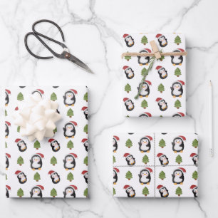 festive Christmas Holiday penguins tiled  Wrapping Paper Sheet