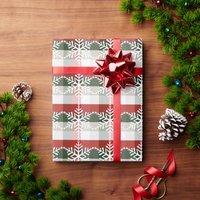 Festive Christmas | Holiday Plaid & Snowflake Desi Wrapping Paper (Holiday Gift)