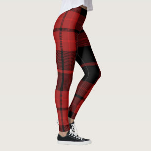 Festive Christmas Holiday Red Plaid Tartan Print Leggings