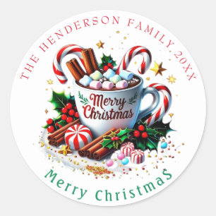 Festive Christmas Holiday Red Watercolor Hot Cocoa Classic Round Sticker