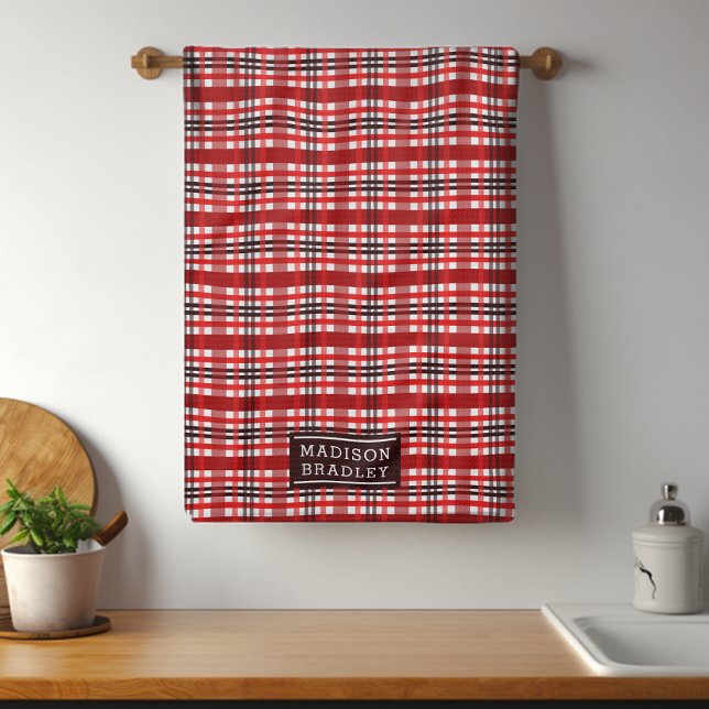 Festive Christmas Holiday Tartan Personalised Name Tea Towel (Creator Uploaded)