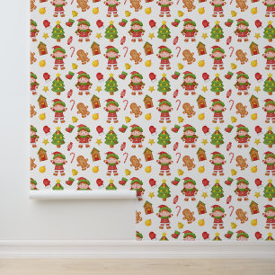 Festive Christmas Holiday tiled elf Wallpaper