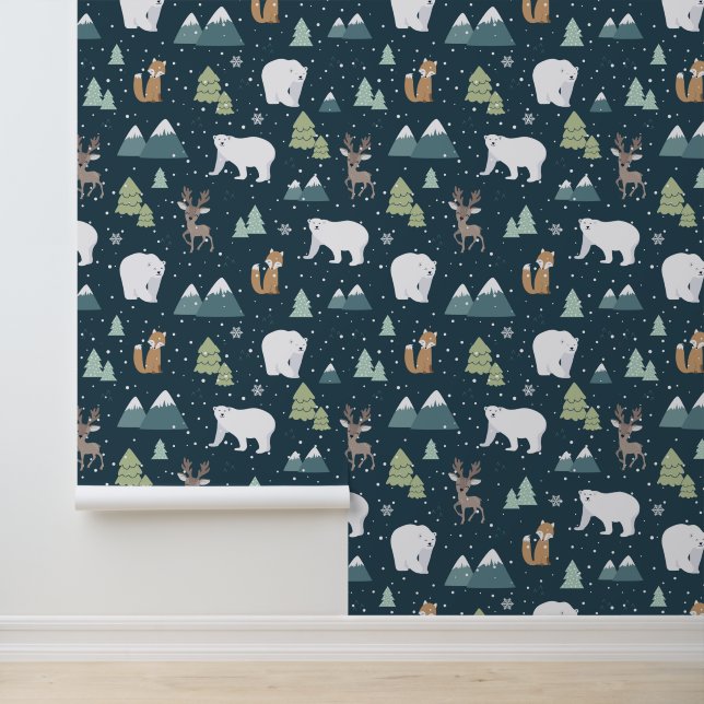 Festive Christmas Holiday tiled mixed animals Wallpaper (Application)