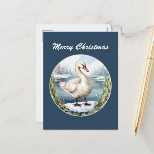 Festive Christmas Holiday watercolor swan