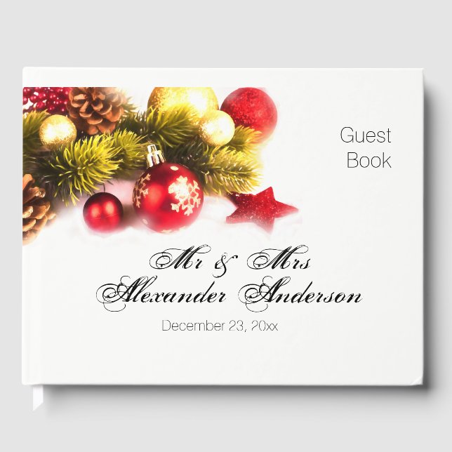 Festive Christmas Holiday Wedding Guest Book (Front)