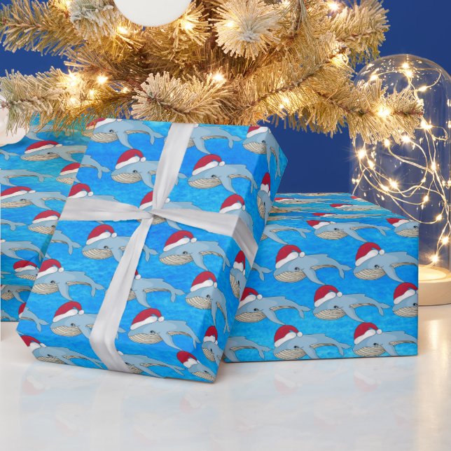 festive Christmas Holiday whale lovers tiled Wrapping Paper (Holidays)