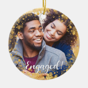 Festive Christmas Holidays Engaged Photo Ceramic Tree Decoration