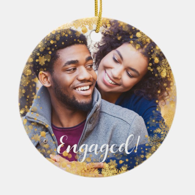 Festive Christmas Holidays Engaged Photo Ceramic Tree Decoration (Front)