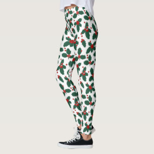 Festive Christmas holly berry tiled pattern Leggings