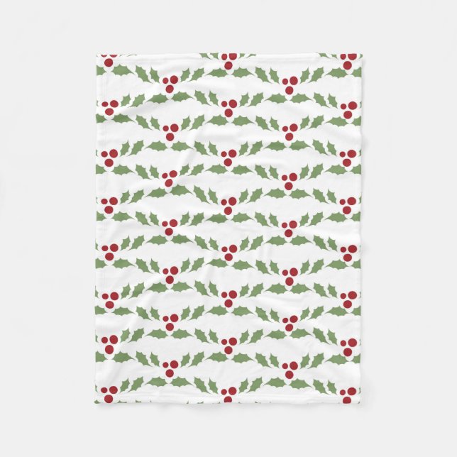 Festive Christmas Holly  Fleece Blanket (Front)