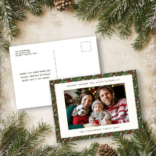Festive Christmas Holly Holiday Photo Postcard